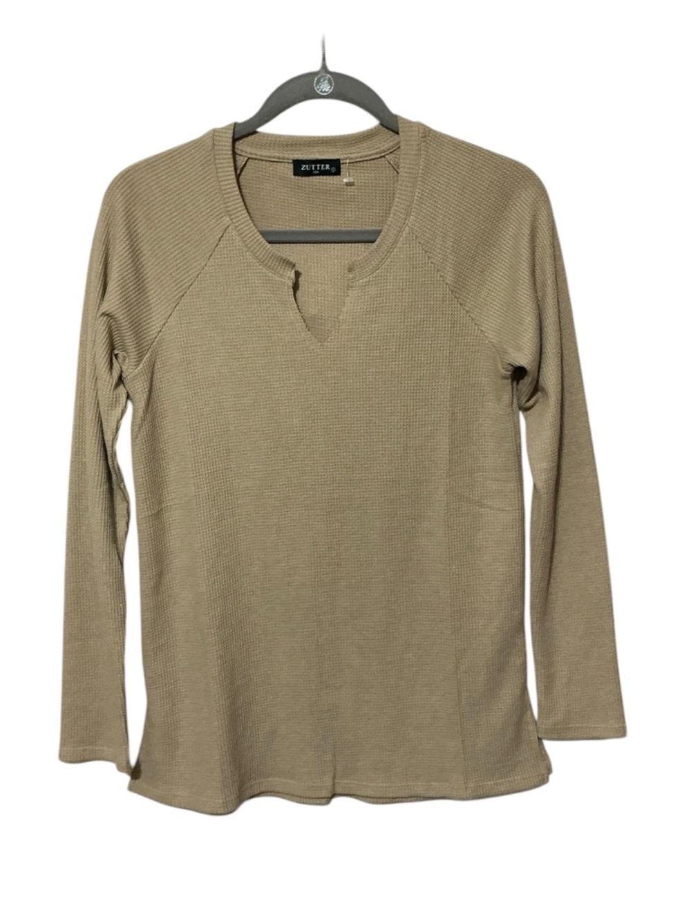 ZUTTER Long Sleeve Waffle Knit Top S 18” p2p Beige NWOT - Picture 2 of 8